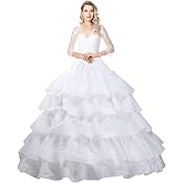 Thupmuk Petticoat for Women Crinoline Underskirt 4 Hoops Skirt 5 Ruffles Layers Ball Gown Half Slips Under Dress for Women Wedding Dress