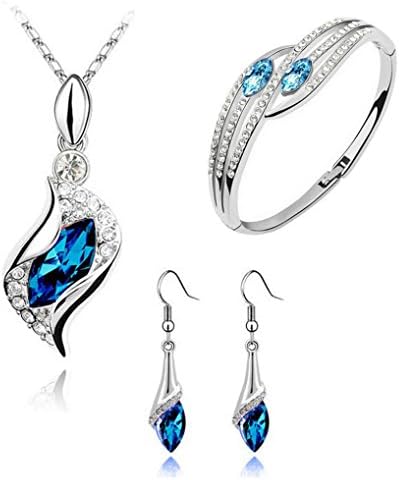 Muranba Jewelry Set Crystal Chic Eyes Drop Earrings Necklace Bracelet DIY (DarkRed)
