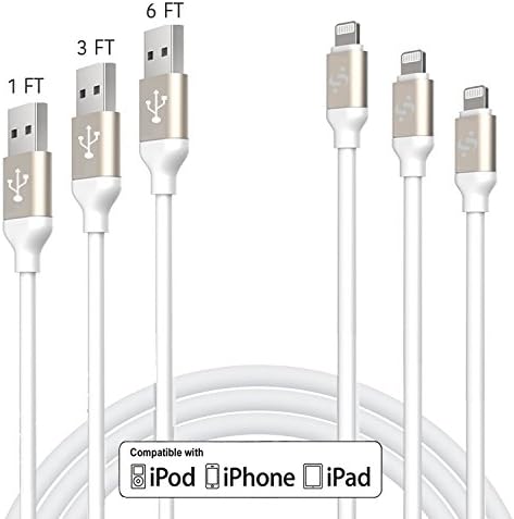 SyncTech Premium Tangle-Free 1FT 3FT 6FT Lightning Cable Durable High-Speed Syncing/Charging for iPhone 7/6s/6/5/5s/SE/Plus iPad Mini/Air/Pro (1.) White - 1FT - 3FT - 6FT)
