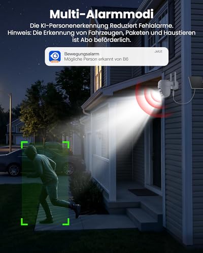 Cinnado Outdoor Surveillance Camera Battery Solar - 2K Wireless Camera Surveillance Outdoor 360° PTZ 2.4 GHz WiFi Outdoor Camera with Solar Panel, PIR Motion Sensor IP65, Colour Night Vision, 2-Way