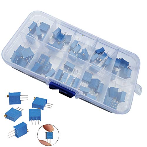 Wolfride 50PCS 10Value 500 ohm to 1M ohm 3296W Multiturn Trimmer Potentiometer Assorted Kit Variable Resistor