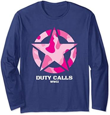 Unisex Duty Calls WWII Pink Camo Long Sleeve T-Shirt Gift Small Navy