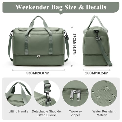 SEAFEW Travel Bag 40x30x20 for Ryanair,Waterproof Gym Sport Bag,Weekend Luggage Tote Bag 45x36x20 for Easyjet,Beach Swimming Bag, A01-Military Green, Very Large 53 x 37 x 26 (50L)