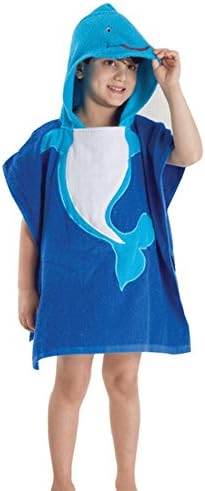 Animal Embroidery Hooded Bath Beach Towel Bathrobe Pajamas Costume Cloak Cape For Kids (Whale Blue)