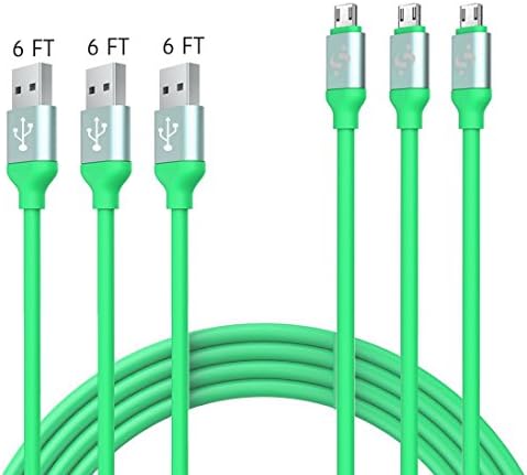 SyncTech Premium Rubber Tangle-Free 6 Feet Micro-USB Cable Durable High-Speed Syncing/Charging for Android, Samsung, Kindle, Windows, Controllers, Tablets, etc. (2.) 3 Pack - Green)