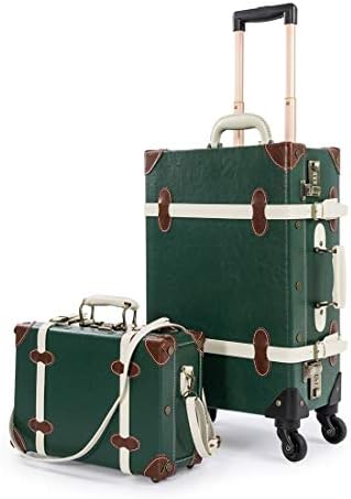 UNIWALKER Small 20" Vintage Luggage Set 2 Pieces Women Train Rolling Trunk (20" & 13", Wilderness green)