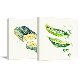 2 Panel Square Tempeh and Legumes Watercolor Fruits...
