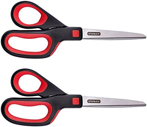 Stanley 8 Inch All-Purpose Ergonomic Scissor (SCI8EST-RED), Red/Black - 2 Pack