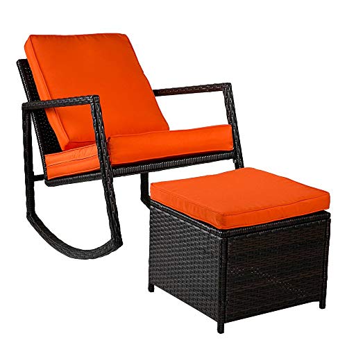 Merax WF036008GAA Rattan Rocking Wicker Rocker Chair Ottoman for Patio