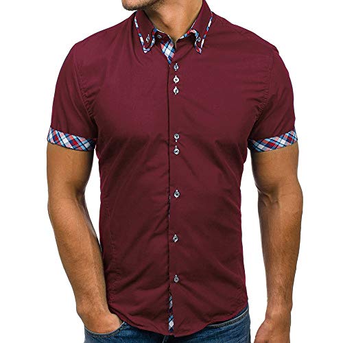 Men's Striped Print Slim Business Casual Shirt Fashion Personality Button Top Wine Red