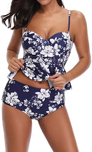Kehen Vintage High Waisted Tankini Swimsuits Bathing Suit Floral Printed Swimwear with Briefs for Women