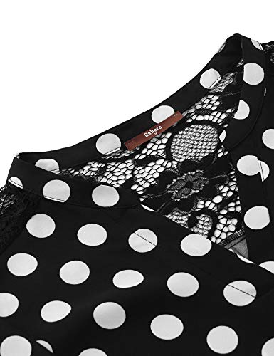 Gaharu Womens Shirts and Blouses, Petites Black Blouses V Neck Summer Tunic Fashion Pleated Fitting Summer Career Tops for Skirt Casual Business Shirt Black Polka Dot,S
