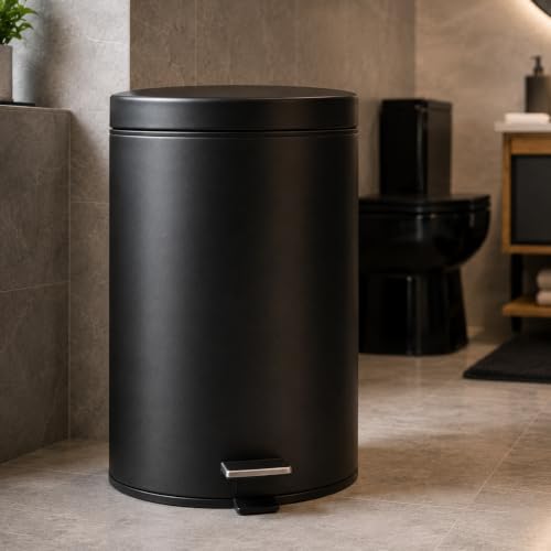 Lixeira com Pedal 12 Litros em Aço Inox, Cesto Interno Removível, Tampa Basculante, Alça para Transporte, Lixeira para Banheiro, Cozinha e Lavabo – Preto, Branco ou Inox