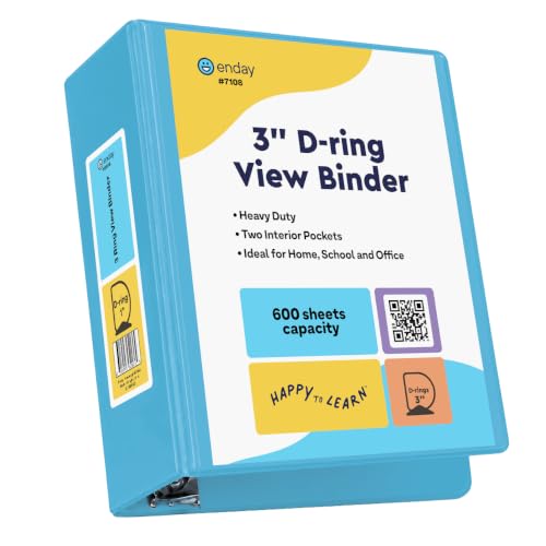 Enday 3 Inch Binder Blue 3 Ring Binder 3 Inch, Heavy Duty Three Ring Binder, 60…
