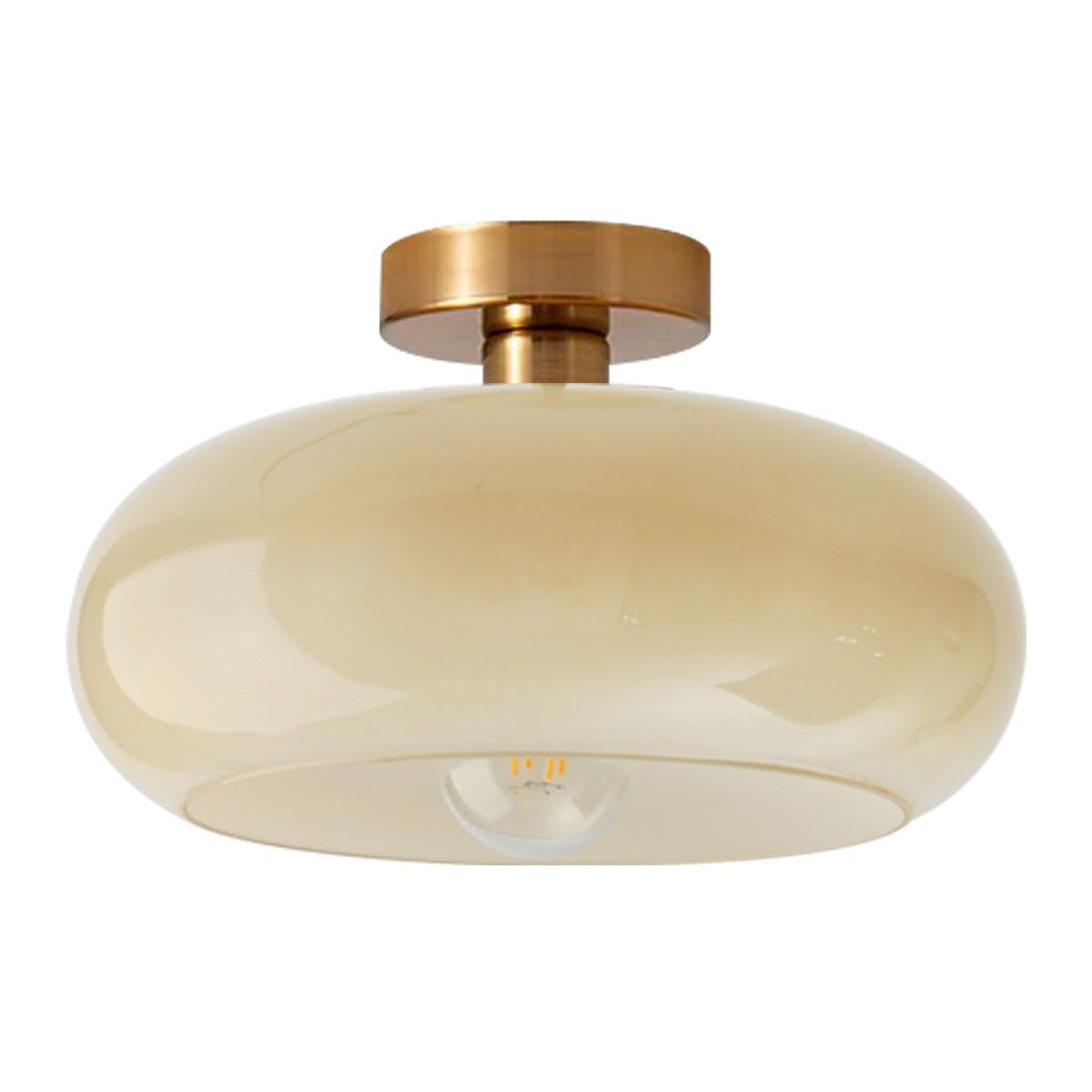 Photo 1 of Qufute Brass Flush Mount Ceiling Light Mid Century Modern Ceiling Light fixtures Brushed Gold Milk Yellow Glass Semi Flush Mount Ceiling Light Farmhouse Hallway Dining Room Ceiling Lamp