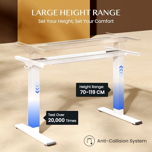 FLEXISPOT Height Adjustable Desk Frame, Electric Table Legs with 2 Motors, LED Height Display, 4 Memory Functions, with 2 Hooks and Cable Management, White