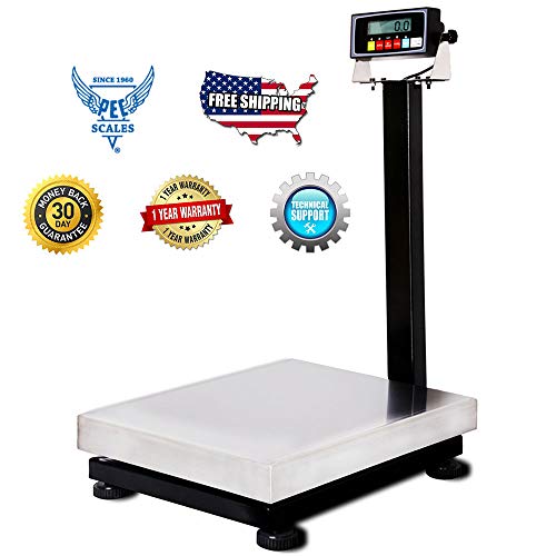 PEC Scales Digital Postal Scale/Shipping Scale/Bench Scale with Stainless Steel Removable Platform and Built-in Rechargeable Battery, Capacity/Accuracy (800x0.05lb, 16"x20")