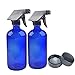 2 Pack 16 oz Blue Glass Spray Bottles with Black Trigger Sprayer.Refillable Glass Bottles for Essential Oils,Cleaning Products,Aromatherapy,Organic Beauty Products.Stream and Spray Settings Available