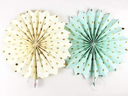 Mint Gold Party Decorations Mint Cream Gold Polka Dot Paper Fans