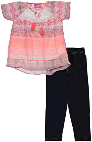 Girls Luv Pink Big Girls' "Chiffon Raglan" 2-Piece Outfit - coral, 10-12