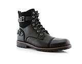 Polar Fox Patrick MPX808583 Mens Casual Cap Toe Buckle High-Top Motorcycle Work Biker Combat Boots – Black, Size 10.5