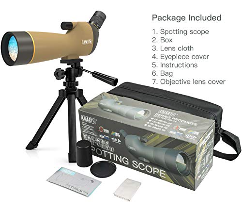Emarth 20-60x60AE Waterproof Angled Spotting Scope with Tripod, 45-Degree Angled Eyepiece, Optics Zoom 39-19m/1000m for Target Shooting Bird Watching Hunting Wildlife Scenery (20-60x60) Gold - Thumbnail 6