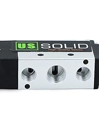 Válvula solenoide eléctrica, con 2 posiciones, y 5 direcciones, de 1/4 pulgadas según la escala NPT, de 24 voltios a corriente directa.