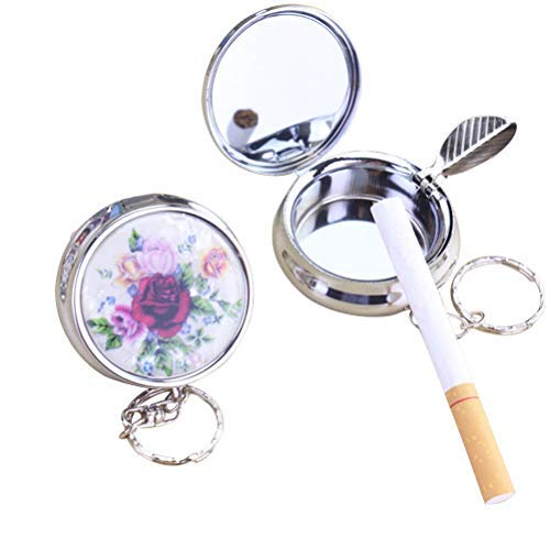iwobi 2 Pieces Mini Pocket Ash Tray Portable Ashtrays Keychain with Cigarette Holder(Color Random)