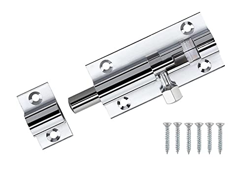 TERF® Door Bolt Polished Chrome Barrel Slide Lock 38mm [1.5''] Door Latch with Screws Ideal for Internal and External Doors Locks for Bedroom Bathroom Toilet Shed Gate Cupboards and Cabinets - 38mm