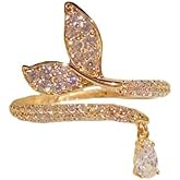 yuruyi Gold Plated Rings for Women, Unique Design Band with Cubic Zirconia and Pearl, Dainty Stackable Thumb Rings Statement Adjustbale Engagement Bands for Women