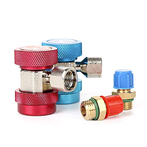 OZMI Adjustable AC R134A Quick Coupler Connector Adapter Fitting High Low 1/4inch SAE HVAC Freon Manifold Gauge Hose Connector Kit