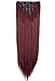 Lelinta 7Pcs Full Head 16 Clips in on Double Weft Hair Extensions, Rose Red Straight, 23inch 160g