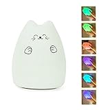 EMDMAK Baby Night Light USB Rechargeable Silicone Night Lamp with 7-Color Mood Light, Sensitive Tap Control for Baby Kids Adults (Kitty B)