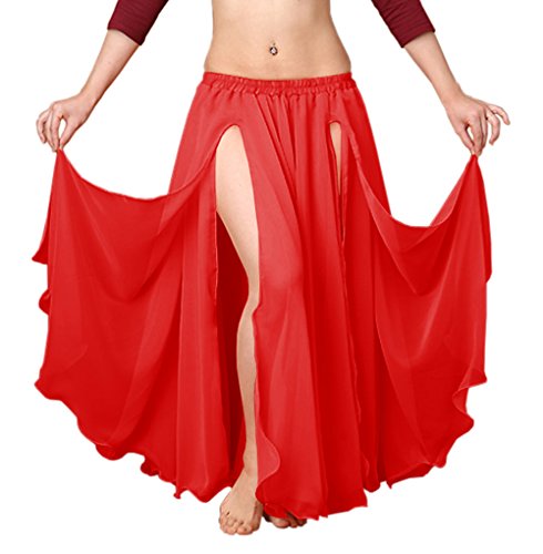 Indian TrendyChiffon Double Layer 2 Front Slit Skirt Belly Dance Tribal Panel Jupe Split Rock