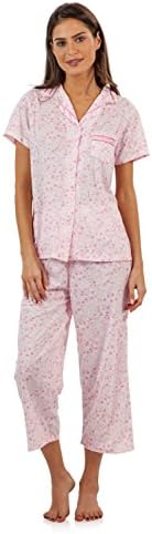 Casual Nights Lace Trim Women's Short Sleeve Capri Pajama Set - Spring Pink - 4X-Large