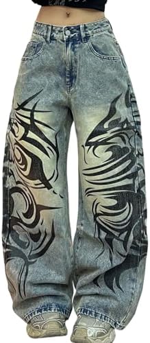 Floerns Women's Y2k Baggy Jeans Women 2025 Low Waist Cross Print