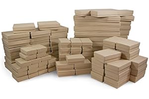 THEDISPLAYGUYS FOR YOUR MODERN LIVING TheDisplayGuys - 100-Pack #99 Cotton Filled Cardboard Paper Jewelry Boxes Gift Case - Kraft Brown (5 Sizes Assortment) - for Shipping or Storage