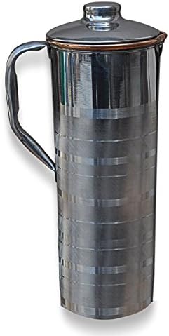 BLUE NIGHT Copper Pitcher Jug / Fridge Bottle Outside Stainless Steel, Inside Copper for Healing and Longevity - 1000 ML/ 33 Oz Capacity Handmade Best Quality