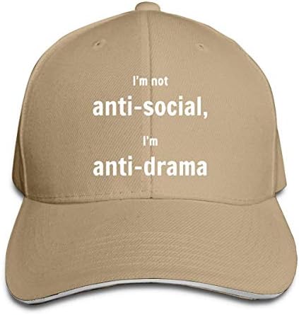 ShixiaoCC Adult Unisex Funny I'm Not Antisocial I'm Anti Drama Adjustable Sandwich Baseball Caps Hats for Men's&Women