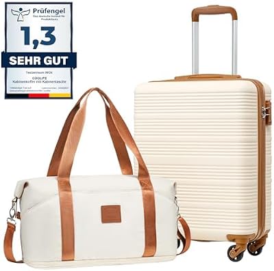 Maleta Cabina 55x40x20 para Easyjet, Bolsa de Viaje 45x36x20cm para Viajes Cortos y Viajes de Negocios, Trolley Cabina de ABS con Candado TSA, 4 Ruedas de 360° (Blanco/Marrón)