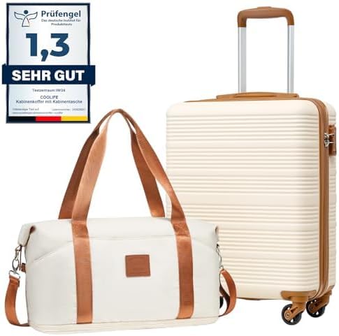 Valise Cabine 55x40x20 pour Easyjet, Sacs de Voyage 45x36x20cm pour Courts Séjours et Voyages d'affaires, Coque Rigide en ABS avec Serrure TSA, 4 Roues Pivotantes à 360° (Blanc/Marron)