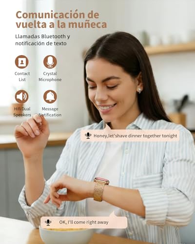 STARFLY Smartwatch con Llamadas, Reloj Inteligente Mujer con 3 Correas, Función Femenina/24H Pulsometro/SpO2/Monitor de Sueño/120+ Modos Deportivos,Smartwatch Mujer IP68 Android iOS Dorado Regalo