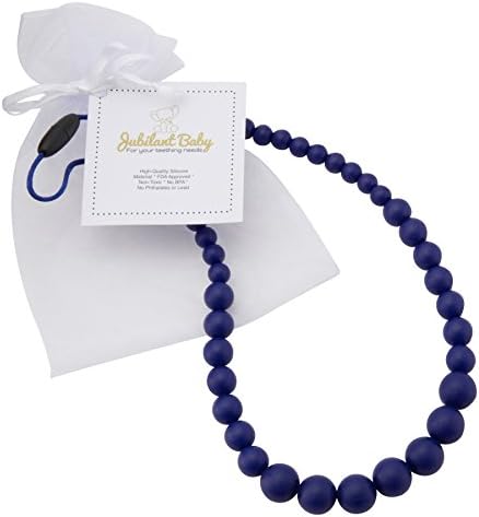 Silicone Teething Necklace for Mom, Unique, For Chewing and Used as a Nursing Necklace while Breastfeeding, Provides Soothing Relief &amp; Acts as a Sensory Toy (Giraffe &amp; Ring Alternative) – navy blue
