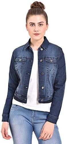 MansiCollections Dark Blue Button Holes Denim Jacket for Women