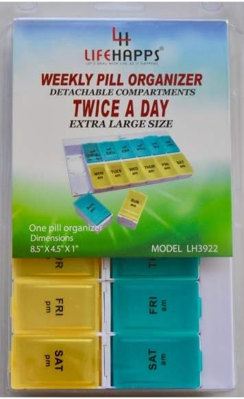 LIFEHAPPS Weekly Pill Box AM/PM with Extra Large Detachable COMPARTMENTS and Storage Tray, The Perfect Organizer for All of Your MEDICATIONS and Vitamins