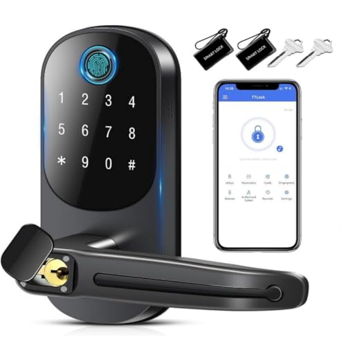 TEKXDD Cerradura Inteligente 6 en 1 -【0,5S Reconocimiento Desbloqueo】con Huella Dactilar, APP, Contraseña, Tarjeta IC, Llave, Desbloqueo remoto, Recordatorio de Batería Baja, Contraseña Anti-Espionaje