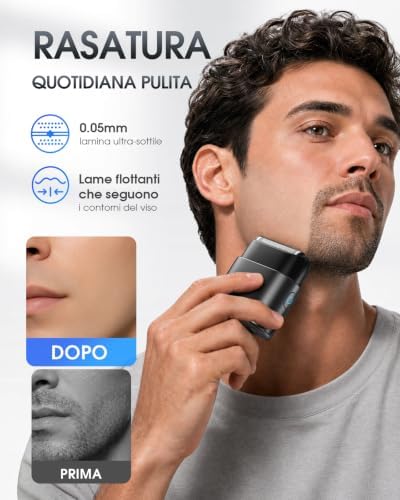 Rasoio Elettrico Barba Uomo, Mini Shaver da Viaggio Compatto 90g