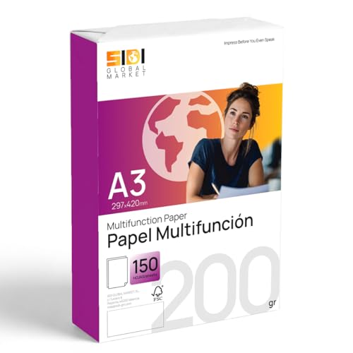 Folios A3 200gr, Papel Alta Rigidez para Invitaciones, Tarjetas y Proyectos Especiales, Papel DIN A3 297x420mm para Presentaciones Profesionales, Compatible Impresora Laser e Inkjet-SIDI(200gr, 150h)
