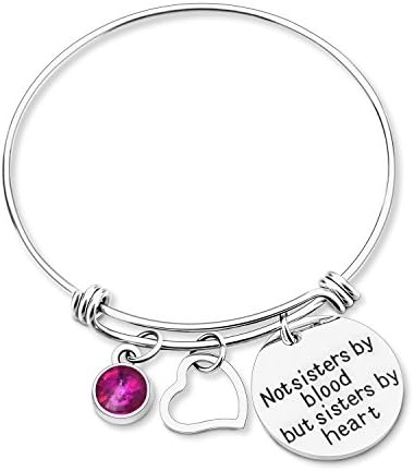 Yoomarket "Not Sisters By Blood But Sisters By Heart "-Friendship Birthstone Adjustable Charm Bangle Bracelet Stainless Steel Women Jewelry Birthday Girls Gifts(10-Oct.-Tourmaline)