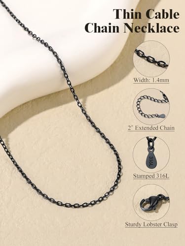 U7 Necklace Chain for Men Women Stainless Steel Acho 1.4 mm/2.5 mm, Chain Length 35-76 cm + 5 cm Unisex Jewellery Gift Box